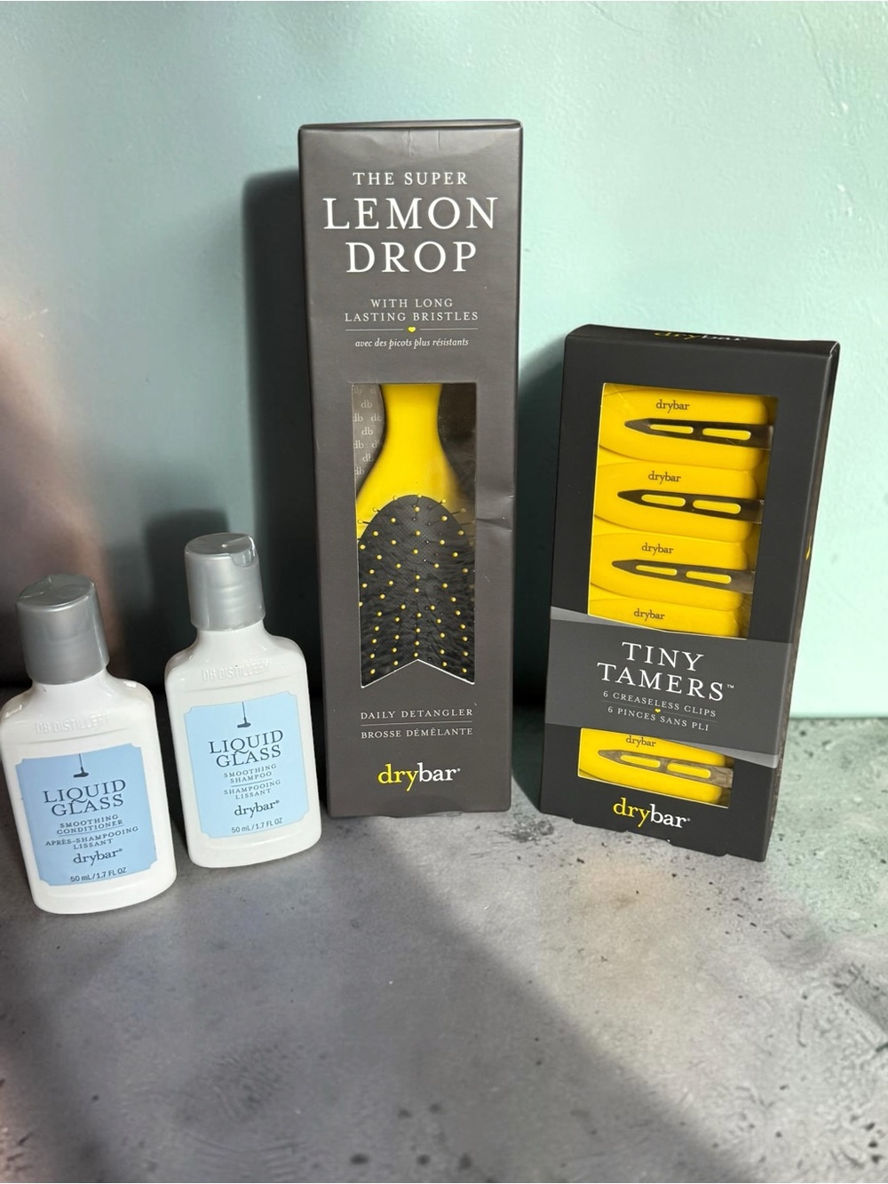 drybar Lemon Drop Daily Detangler Brush & Tiny Tamers Clip Set - NEW